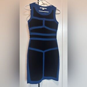 DVF Diane Von Furstenberg Blue and Black Sleeveless Sheath Dress size 0‎